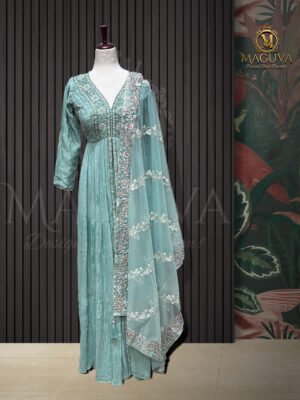 Sea Green Anarkali Suit with Embroidered Dupatta